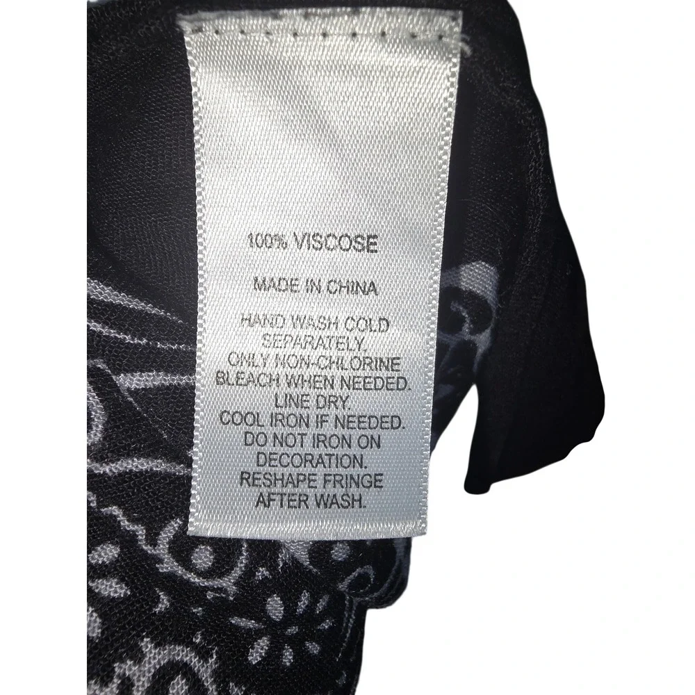 Black White Skull Medallion Print Kimono Wrap Open Front Cover Up Viscose One Sz
